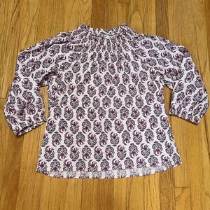 J Crew Shirt Medium Pink Purple Floral Long Sleeve Boho Peasant Top‎ 2024 Ruffle